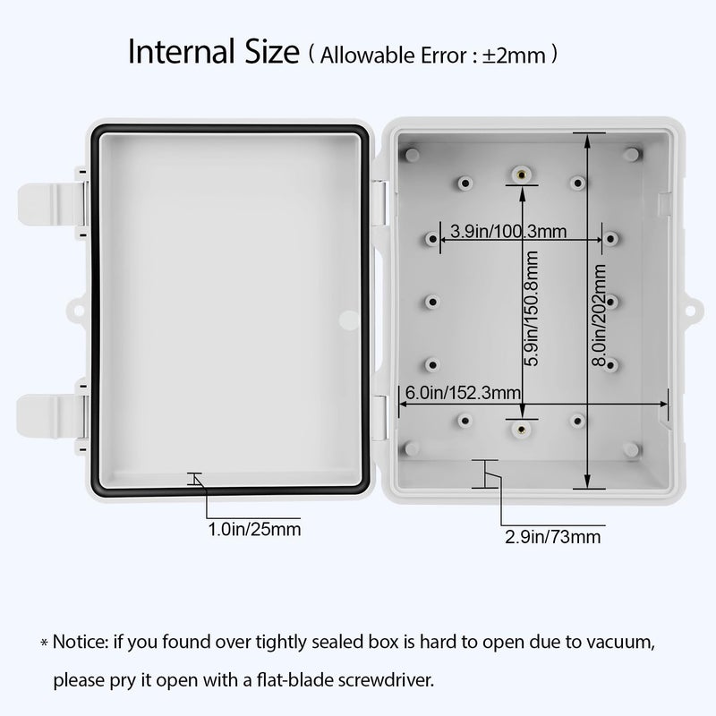 LMioEtool Junction Box ABS Plastic IP65 Waterproof Dustproof Universal Electrical Enclosure, Hinged Shell Outdoor and Indoor Usage Project Box, 8.7"x 6.7" x 4.3"(220x170x110mm), Grey - Image 4